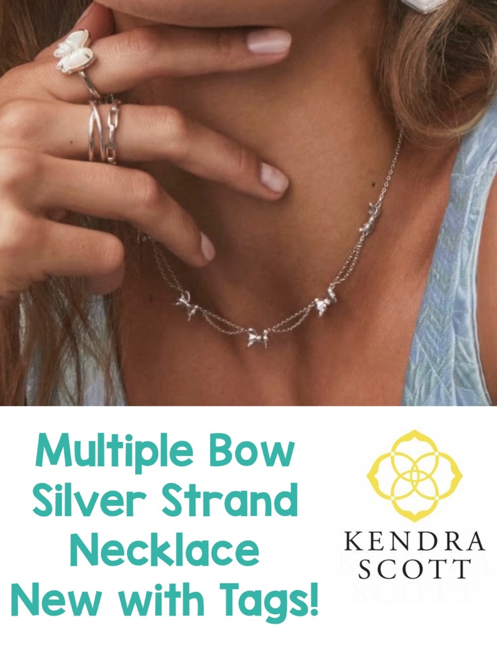 Kendra Scott, Multiple Bow, Silver Strand Necklace, Unique Design, NEW with TAGS